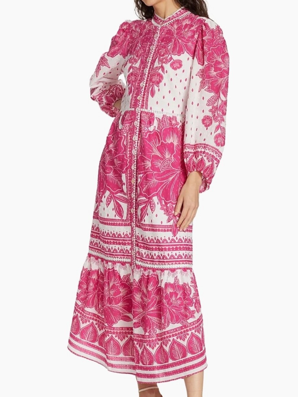 NWT FARM RIO | $265 Tropical Woodcut Midi Shirt Dress - Picture 3 of 7